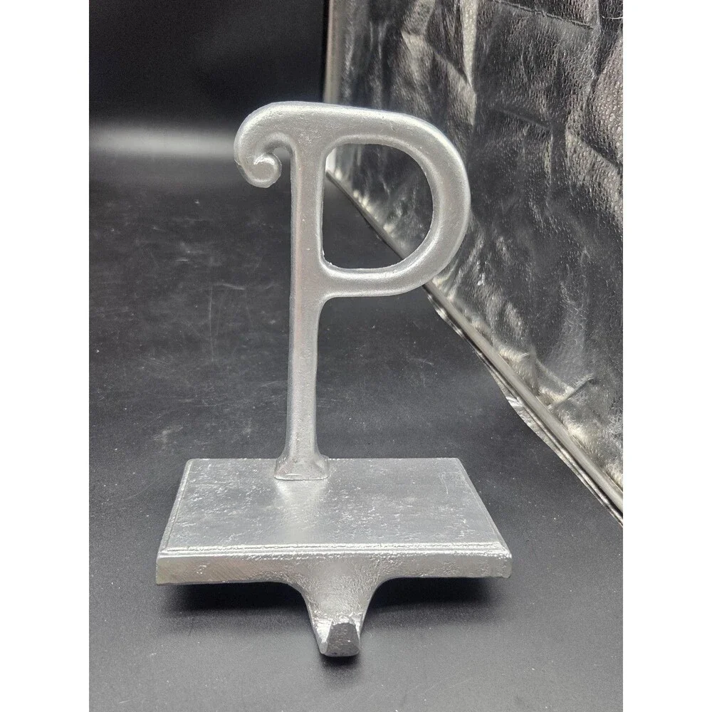 Heavy Metal Silver Tone Letter P Stocking Hanger Hook Cast Metal